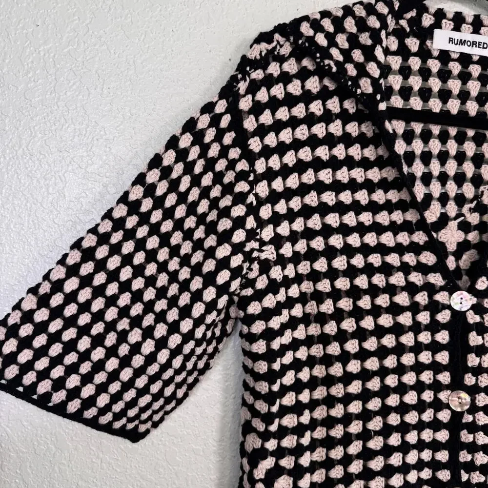 Rumored Cardigan Womens Small Crochet Knit Boho Sweater Button Front Classic
